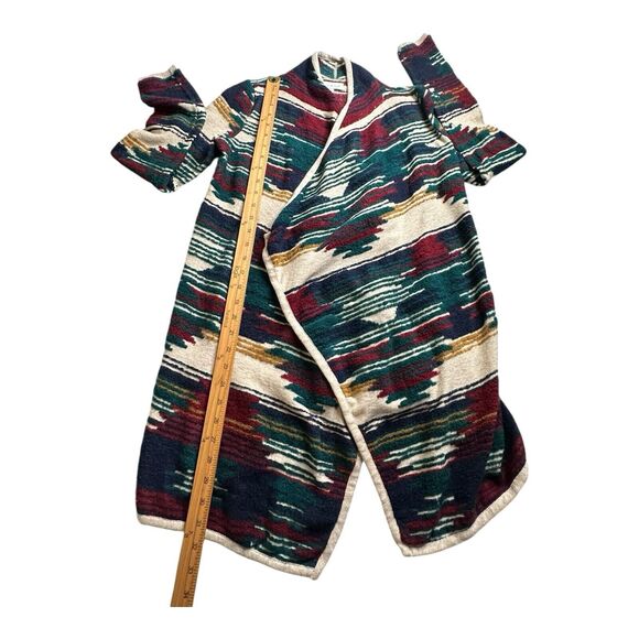 Lucky Brand Aztec‎ Western Native Open Front Long Cardigan Sweater Size Small - Picture 7 of 11